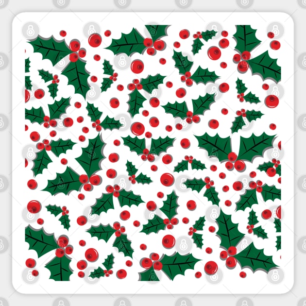 Mistletoe berries and twigs pattern on white background Christmas holiday festival Sticker by FOGSJ